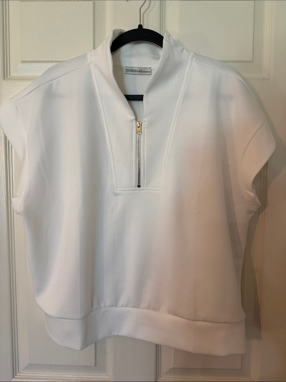 Zenana Outfitters White Short Sleeve Zip-Neck Pullover - NWOT